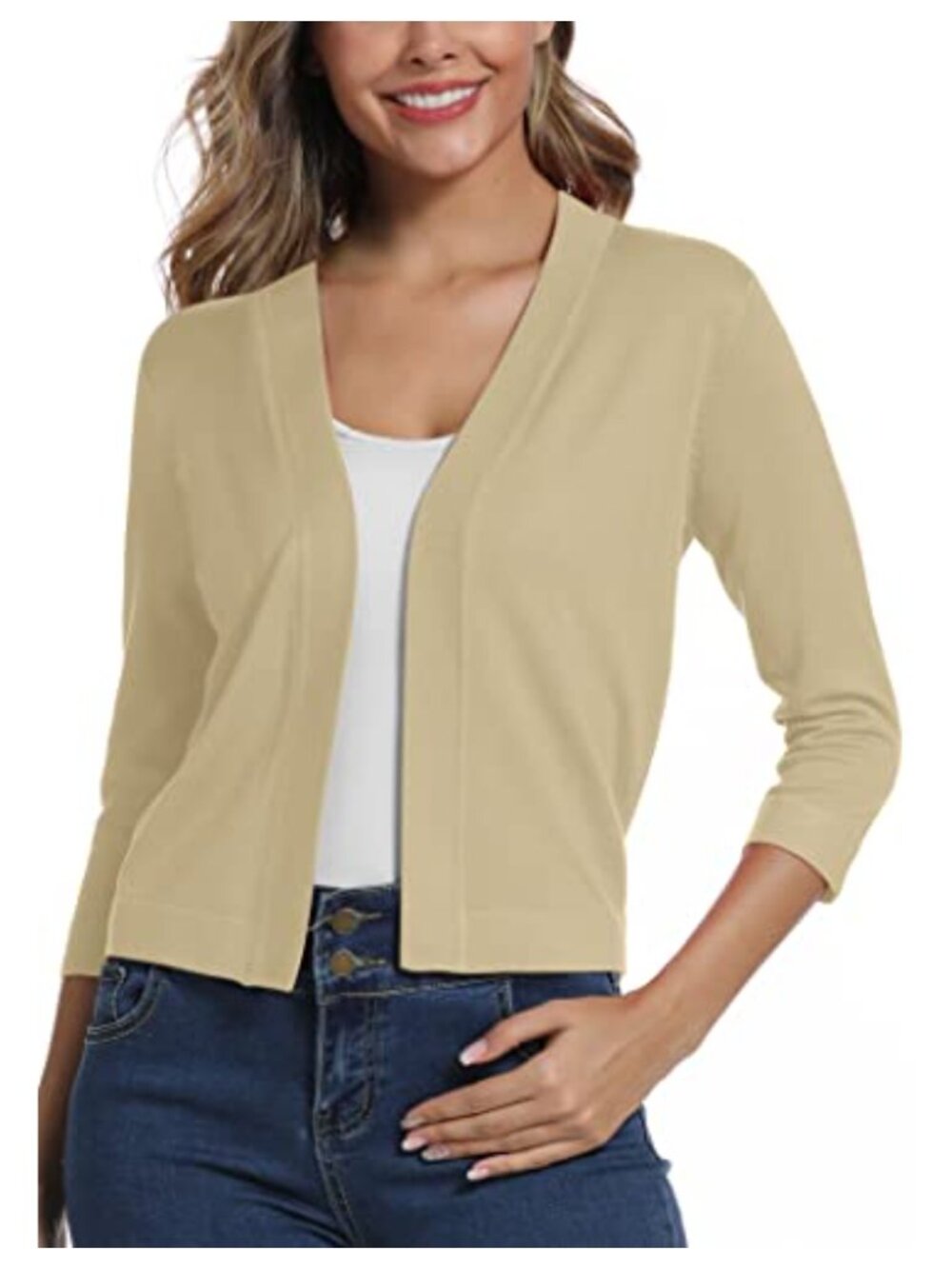 Cropped Cardigan 3/4 Sleeve Open Front Bolero Shrug Lightweight